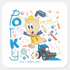 BUGS_BUNNY_BUILDERS™__Porky_Pig_Work_Tools_Square_Sticker_1 BUGS BUNNY BUILDERS™ Porky Pig Work Tools Square Sticker