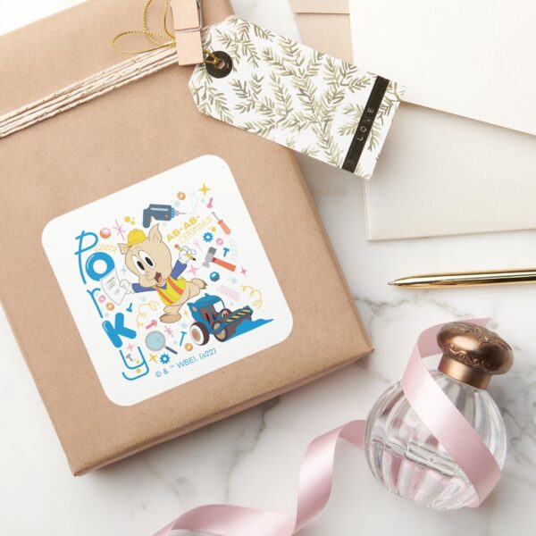 BUGS_BUNNY_BUILDERS™__Porky_Pig_Work_Tools_Square_Sticker_5 BUGS BUNNY BUILDERS™ Porky Pig Work Tools Square Sticker