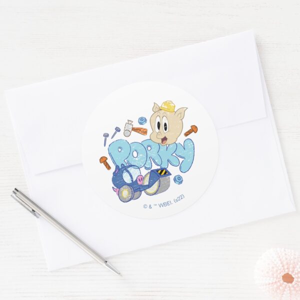 BUGS_BUNNY_BUILDERS™__Porky_Sketch_Art_Classic_Round_Sticker_3 BUGS BUNNY BUILDERS™ Porky Sketch Art Classic Round Sticker