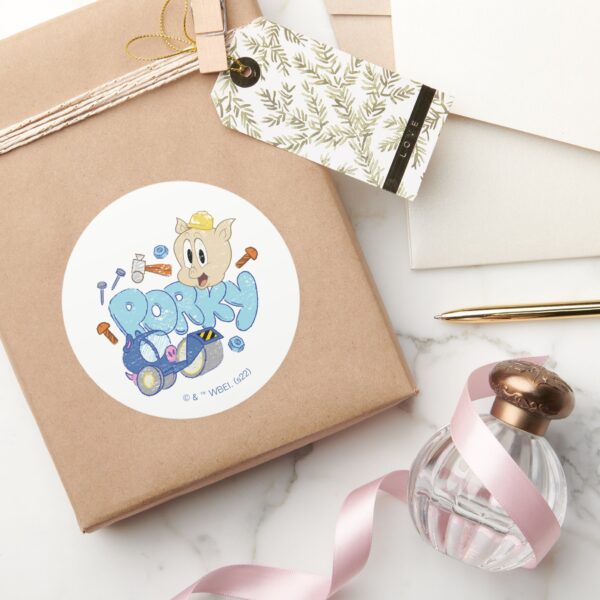 BUGS_BUNNY_BUILDERS™__Porky_Sketch_Art_Classic_Round_Sticker_5 BUGS BUNNY BUILDERS™ Porky Sketch Art Classic Round Sticker