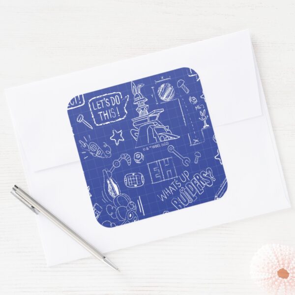 BUGS_BUNNY_BUILDERS™__Sketch_Blueprint_Pattern_Square_Sticker_3 BUGS BUNNY BUILDERS™ Sketch Blueprint Pattern Square Sticker