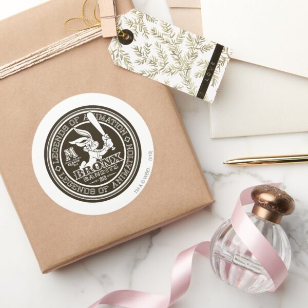 BUGS_BUNNY™_Bronx_Bomber's_Round_Logo_B_W_Classic_Round_Sticker_5 BUGS BUNNY™ Bronx Bombers Round Logo B W Classic Round Sticker