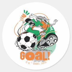 BUGS BUNNY™ Kicking Soccer Goal Classic Round Sticker