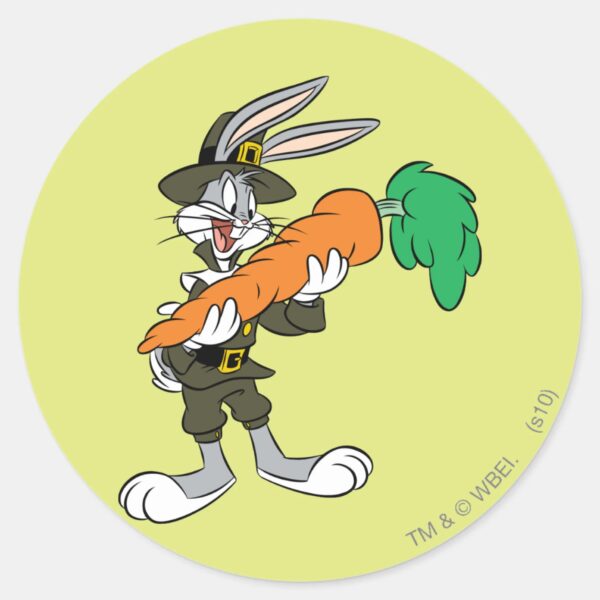 BUGS_BUNNY™_Pilgrim_Thanksgiving_Carrot_Classic_Round_Sticker_1 BUGS BUNNY™ Pilgrim Thanksgiving Carrot Classic Round Sticker