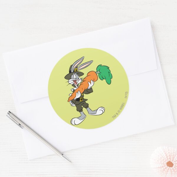 BUGS_BUNNY™_Pilgrim_Thanksgiving_Carrot_Classic_Round_Sticker_3 BUGS BUNNY™ Pilgrim Thanksgiving Carrot Classic Round Sticker