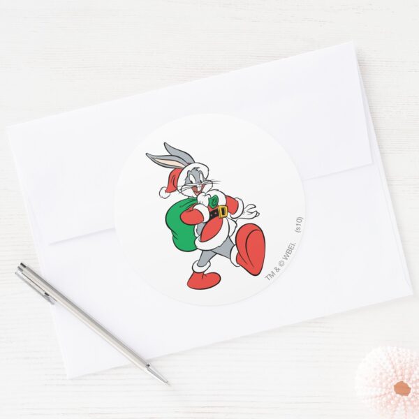 BUGS_BUNNY™_Santa_Classic_Round_Sticker_3 BUGS BUNNY™ Santa Classic Round Sticker