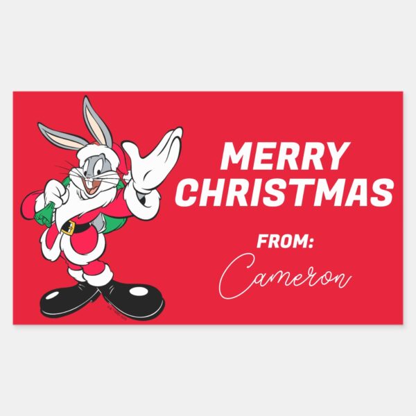 BUGS_BUNNY™_Santa_Waving___Happy_Holidays_Rectangular_Sticker_1 BUGS BUNNY™ Santa Waving Happy Holidays Rectangular Sticker