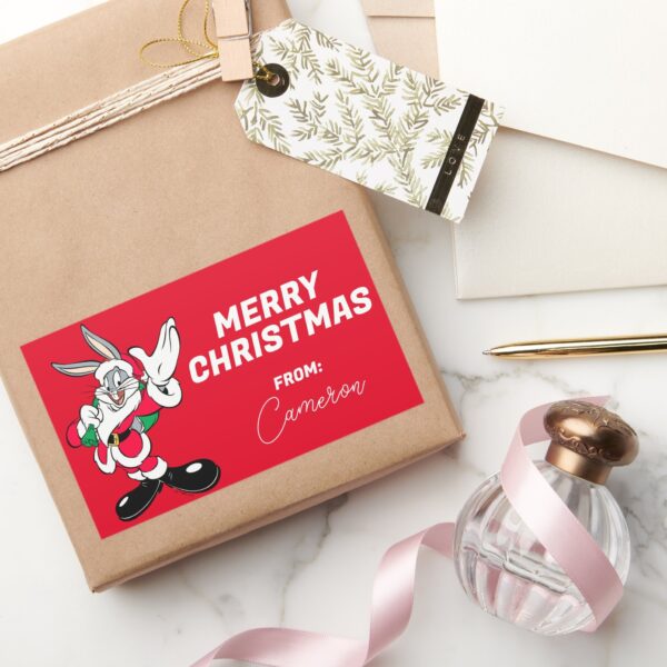 BUGS_BUNNY™_Santa_Waving___Happy_Holidays_Rectangular_Sticker_5 BUGS BUNNY™ Santa Waving Happy Holidays Rectangular Sticker