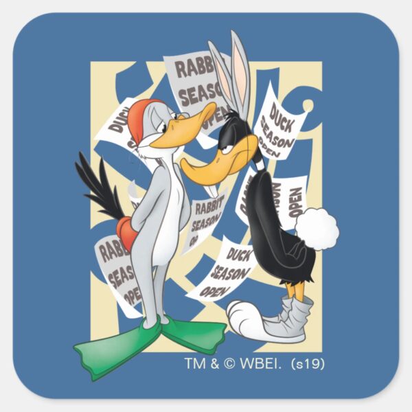 BUGS_BUNNY™_&_DAFFY_DUCK™_Ready_For_Hunting_Season_Square_Sticker_1 BUGS BUNNY™ DAFFY DUCK™ Ready For Hunting Season Square Sticker