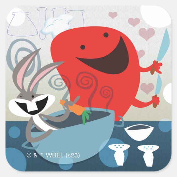 BUGS_BUNNY™_&_Gossamer_Whimsical_Meal_Prep_Square_Sticker_1 BUGS BUNNY™ Gossamer Whimsical Meal Prep Square Sticker