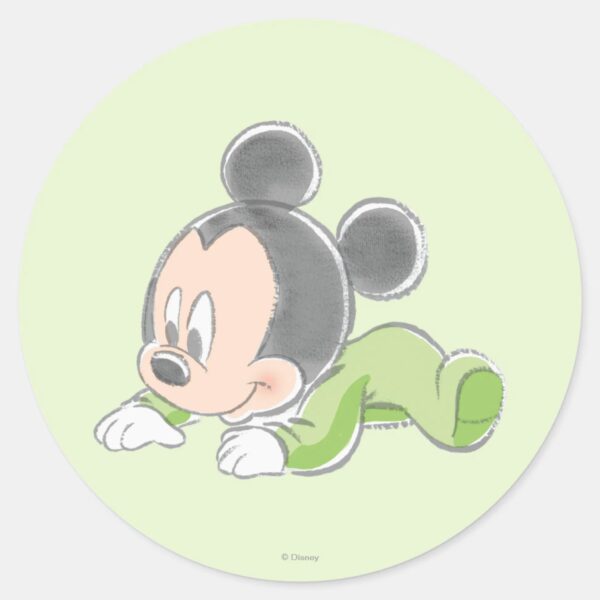 Baby_Mickey_Mouse_in_Green_Pajamas_Classic_Round_Sticker_1 Baby Mickey Mouse In Green Pajamas Classic Round Sticker