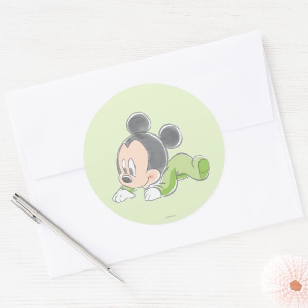 Baby_Mickey_Mouse_in_Green_Pajamas_Classic_Round_Sticker_3 Baby Mickey Mouse In Green Pajamas Classic Round Sticker