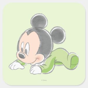 Baby_Mickey_Mouse_in_Green_Pajamas_Square_Sticker_1 Baby Mickey Mouse In Green Pajamas Square Sticker