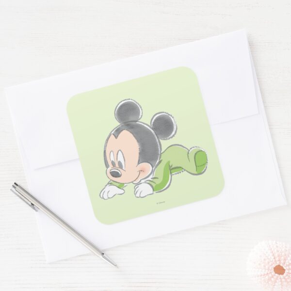 Baby_Mickey_Mouse_in_Green_Pajamas_Square_Sticker_3 Baby Mickey Mouse In Green Pajamas Square Sticker