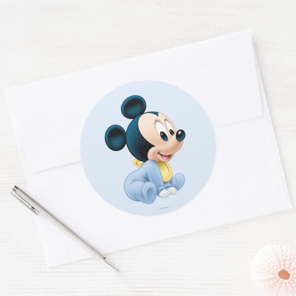 Baby_Mickey___Blue_Pajamas_Classic_Round_Sticker_3 Baby Mickey Blue Pajamas Classic Round Sticker