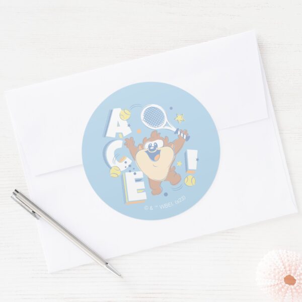 Baby_TAZ™_Tennis_Ace!_Classic_Round_Sticker_3 Baby TAZ™ Tennis Ace Classic Round Sticker
