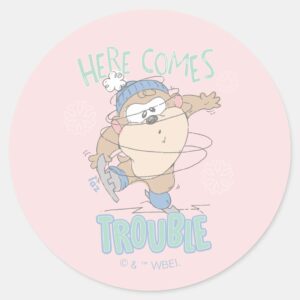 Baby_TAZ™_Winter_Ice_Skating_Classic_Round_Sticker_1 Baby TAZ™ Winter Ice Skating Classic Round Sticker