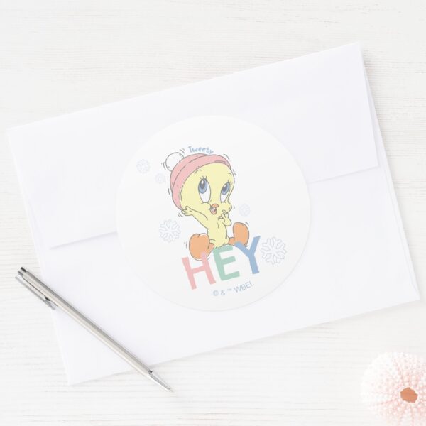 Baby_TWEETY™_Hey_Snow_Classic_Round_Sticker_1 Baby TWEETY™ Hey Snow Classic Round Sticker