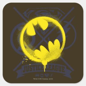 Bat_Symbol_Tagged_Over_Justice_League_Square_Sticker_1 Bat Symbol Tagged Over Justice League Square Sticker