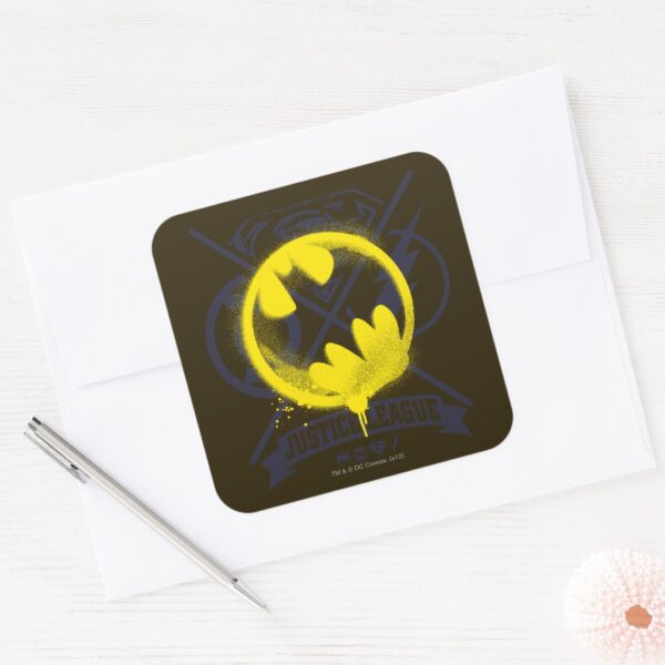 Bat_Symbol_Tagged_Over_Justice_League_Square_Sticker_3 Bat Symbol Tagged Over Justice League Square Sticker