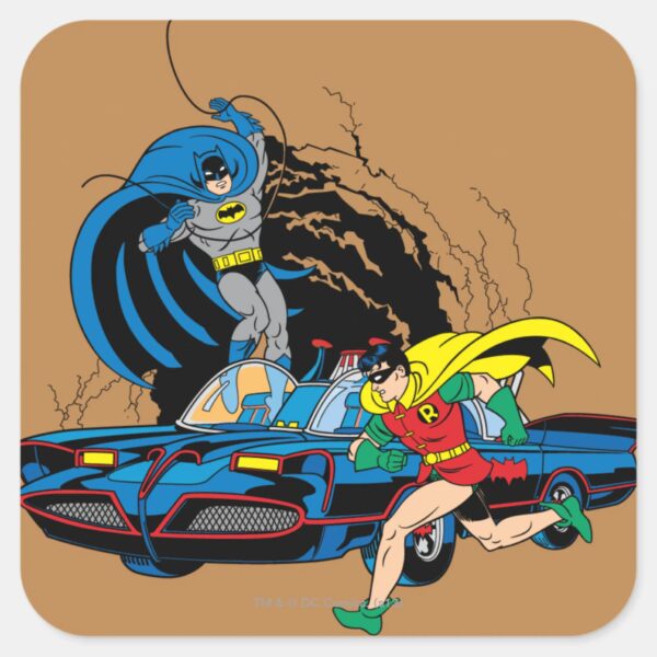 Batman_And_Robin_In_Batcave_Square_Sticker_1 Batman And Robin In Batcave Square Sticker