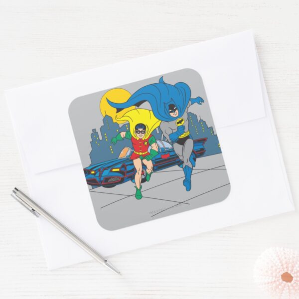 Batman_And_Robin_Running_Square_Sticker_3 Batman And Robin Running Square Sticker