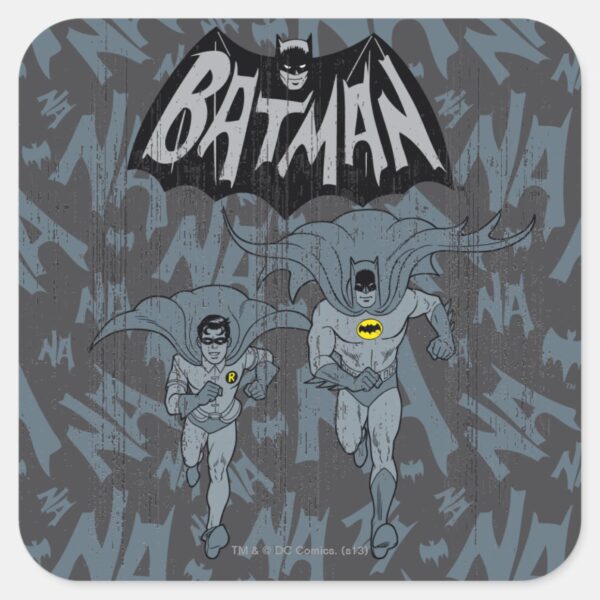 Batman_And_Robin_With_Logo_Distressed_Graphic_Square_Sticker_1 Batman And Robin With Logo Distressed Graphic Square Sticker