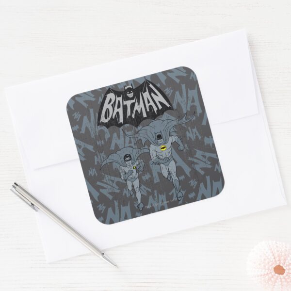 Batman_And_Robin_With_Logo_Distressed_Graphic_Square_Sticker_3 Batman And Robin With Logo Distressed Graphic Square Sticker