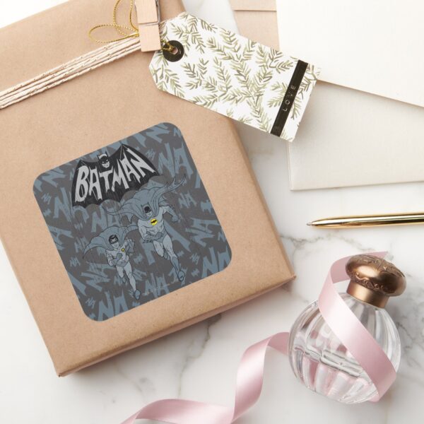 Batman_And_Robin_With_Logo_Distressed_Graphic_Square_Sticker_5 Batman And Robin With Logo Distressed Graphic Square Sticker