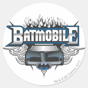 Batman Car And Flames Classic Round Sticker