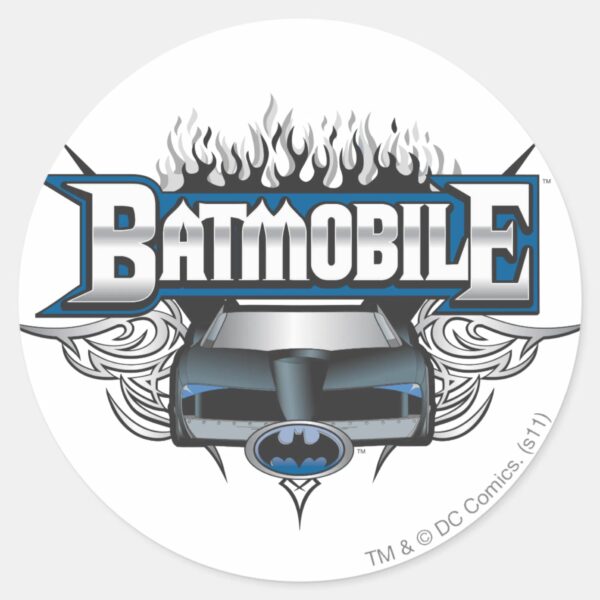 Batman_Car_and_Flames_Classic_Round_Sticker_1 Batman Car And Flames Classic Round Sticker