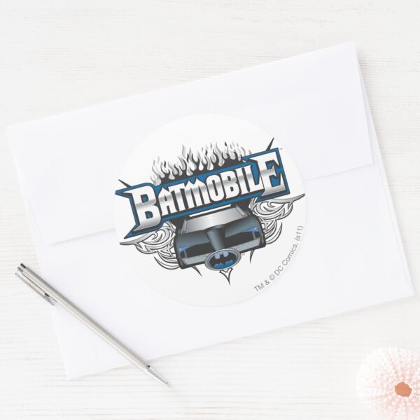 Batman_Car_and_Flames_Classic_Round_Sticker_3 Batman Car And Flames Classic Round Sticker