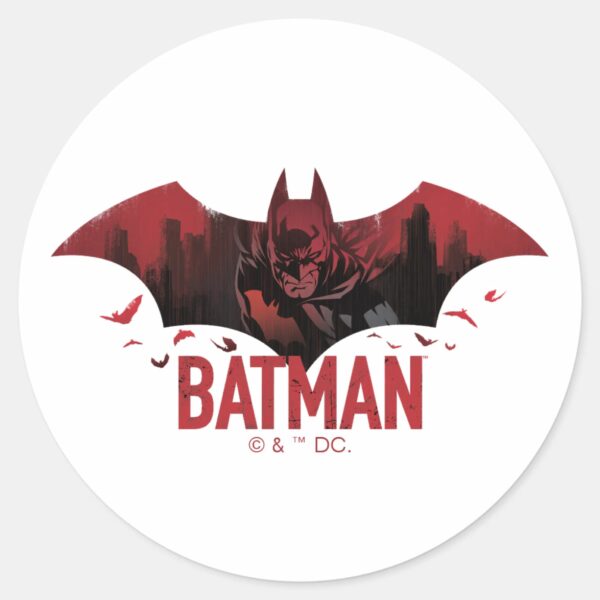 Batman_Crimson_Gotham_Icon_Classic_Round_Sticker_1 Batman Crimson Gotham Icon Classic Round Sticker