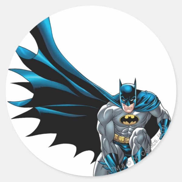Batman_Crouches_Classic_Round_Sticker_1 Batman Crouches Classic Round Sticker