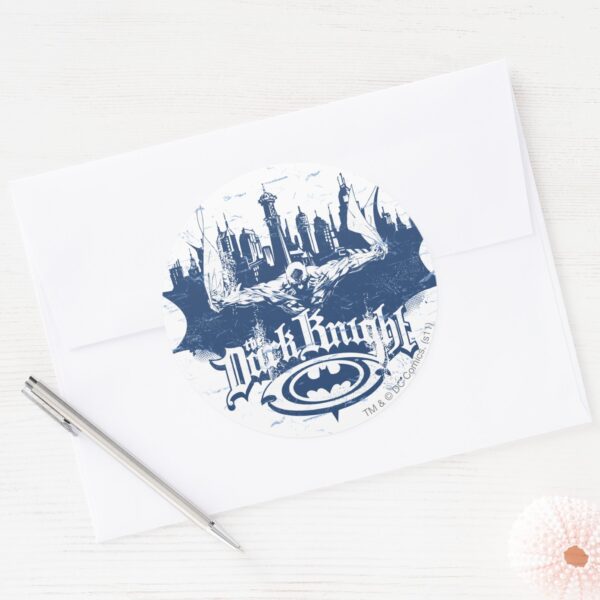 Batman_Dark_Knight___Cityscape_Blue_Logo_Classic_Round_Sticker_3 Batman Dark Knight Cityscape Blue Logo Classic Round Sticker