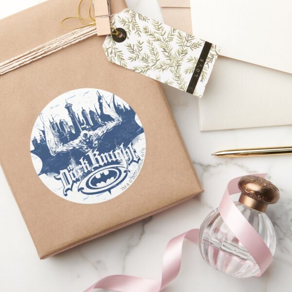 Batman_Dark_Knight___Cityscape_Blue_Logo_Classic_Round_Sticker_5 Batman Dark Knight Cityscape Blue Logo Classic Round Sticker