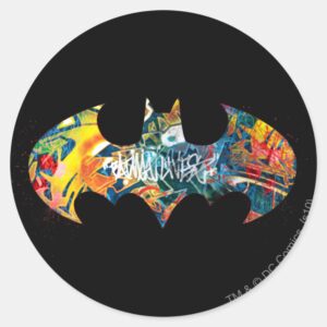 Batman Logo Neon 80s Graffiti Classic Round Sticker