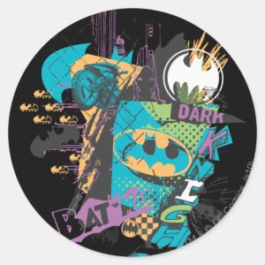 Batman_Neon_The_Dark_Knight_Collage_Classic_Round_Sticker_1 Batman Neon The Dark Knight Collage Classic Round Sticker