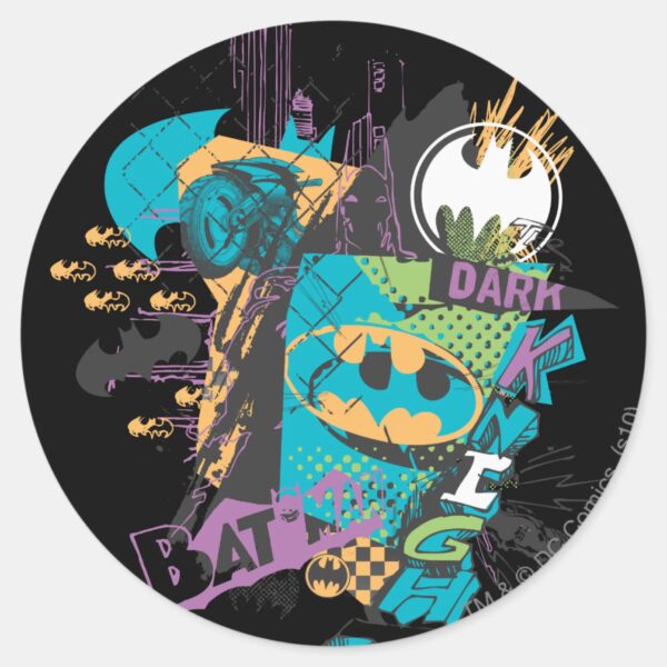 Batman_Neon_The_Dark_Knight_Collage_Classic_Round_Sticker_1 Batman Neon The Dark Knight Collage Classic Round Sticker