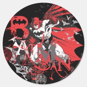 Batman_Red_and_Black_Collage_Classic_Round_Sticker_1 Batman Red And Black Collage Classic Round Sticker