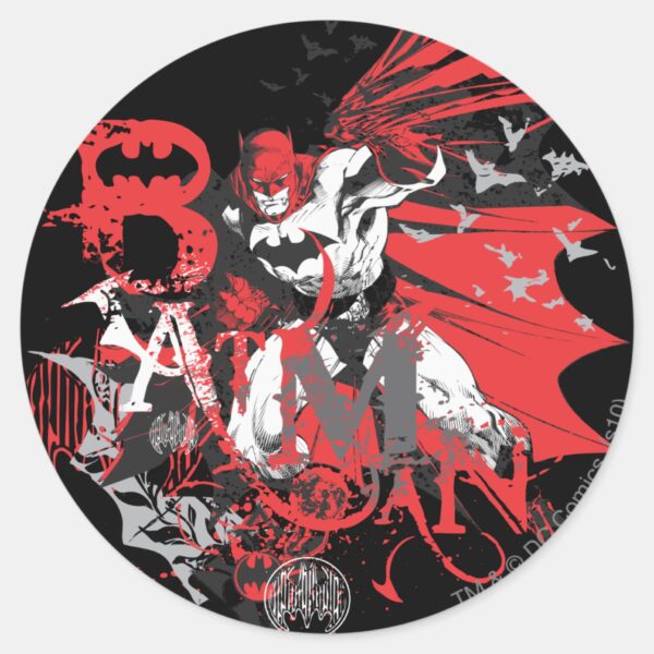 Batman_Red_and_Black_Collage_Classic_Round_Sticker_1 Batman Red And Black Collage Classic Round Sticker