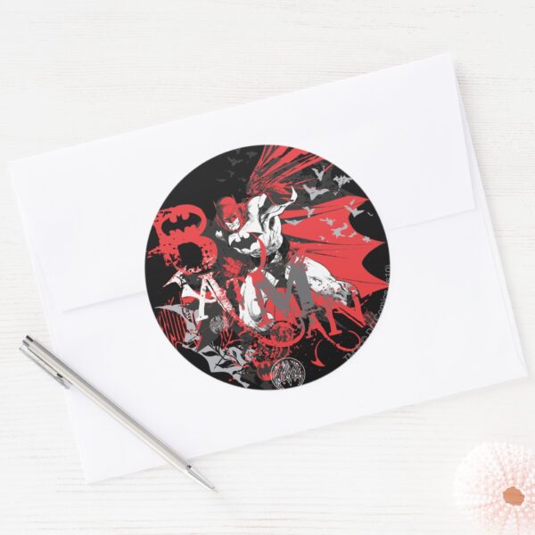 Batman_Red_and_Black_Collage_Classic_Round_Sticker_3 Batman Red And Black Collage Classic Round Sticker