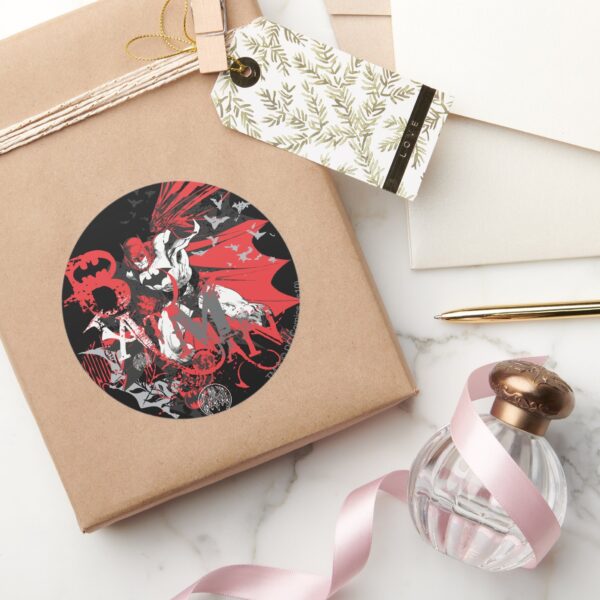 Batman_Red_and_Black_Collage_Classic_Round_Sticker_5 Batman Red And Black Collage Classic Round Sticker