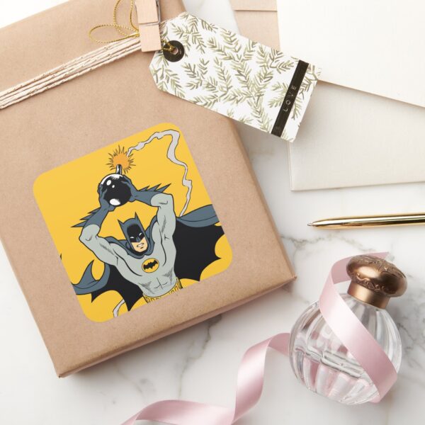 Batman_Running_With_Bomb_Square_Sticker_5 Batman Running With Bomb Square Sticker