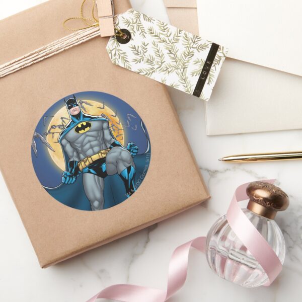 Batman_Scenes_-_Moon_Front_View_Classic_Round_Sticker_5 Batman Scenes Moon Front View Classic Round Sticker