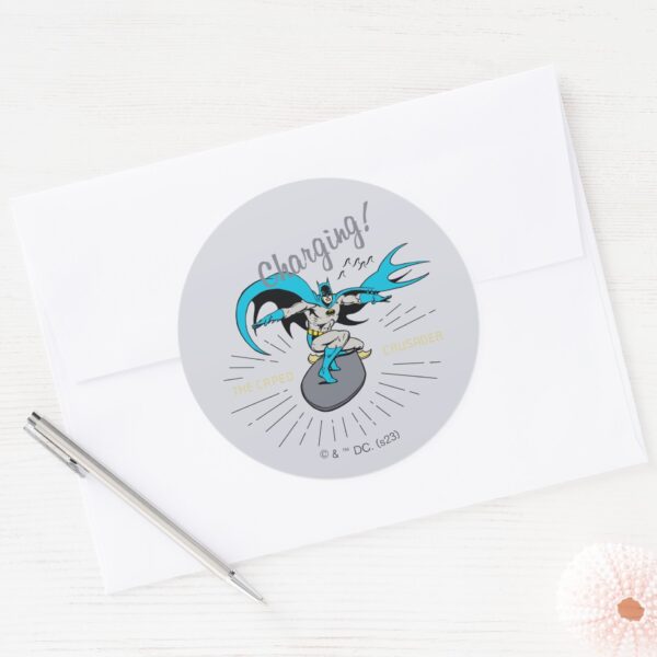 Batman_Surfing_-_Charging!_Classic_Round_Sticker_3 Batman Surfing Charging Classic Round Sticker