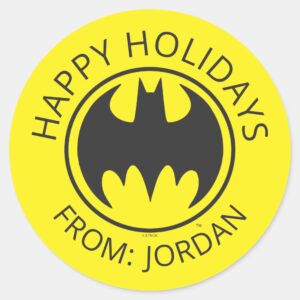 Batman_Symbol___Bat_Circle_Logo___Happy_Holidays_Classic_Round_Sticker_1 Batman Symbol Bat Circle Logo Happy Holidays Classic Round Sticker