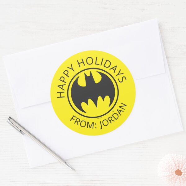 Batman_Symbol___Bat_Circle_Logo___Happy_Holidays_Classic_Round_Sticker_3 Batman Symbol Bat Circle Logo Happy Holidays Classic Round Sticker