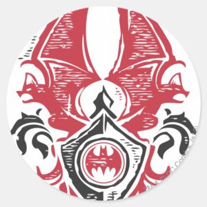 Batman Symbol Red Black Bat Stamp Crest Logo Classic Round Sticker