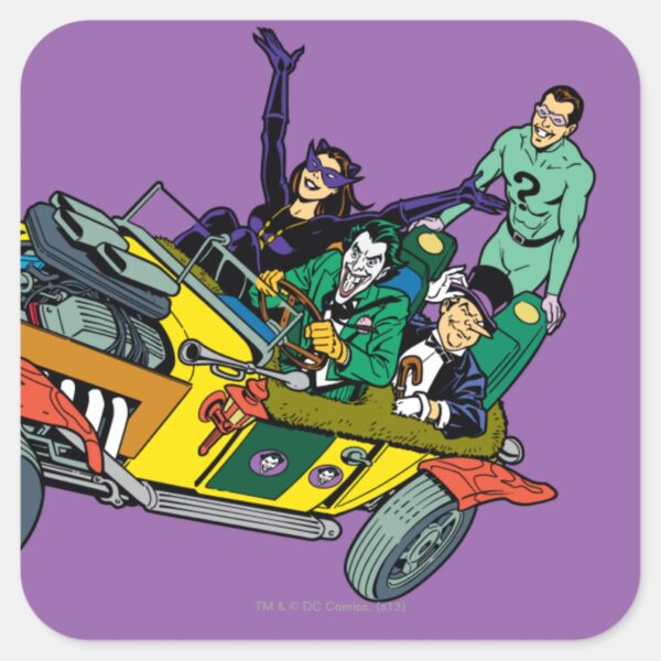 Batman_Villains_In_Jokermobile_Square_Sticker_1 Batman Villains In Jokermobile Square Sticker